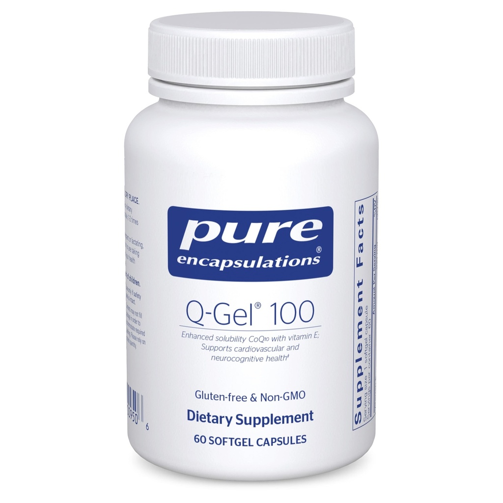 Reine Kapseln Q-Gel 100 (Hydrolösliches CoQ10) | CoQ10 mit Vitamin E zur Verbesserung der Löslichkeit | 60 Softgel Kapseln