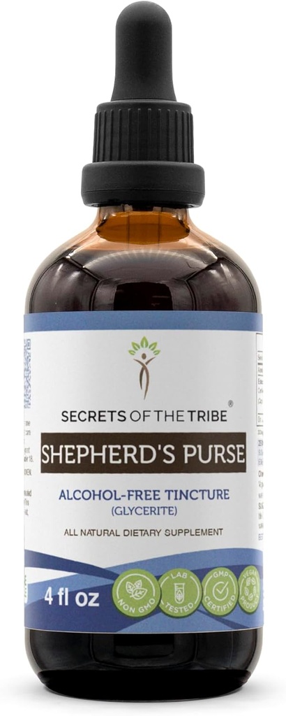 Secrets of the Tribe Shepherd's Purse Alcohol-Free Liquid Extract, Shepherd's Purse (Capsella Bursa-Pastoris) Supplément de teinture aux herbes séchées (4 FL OZ)