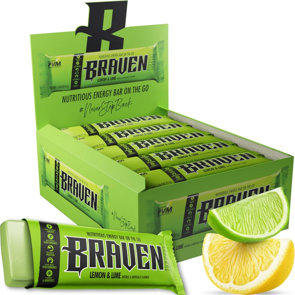 Braven Bar Lemon Lime Energy Bars (1.59 Unze, 20er Pack) – Energy Chews mit 5g Protein – On-the-Go Energy Snacks für Laufen, Wandern und Sport - Gluten kostenlose Snacks für nachhaltige Energie Boost