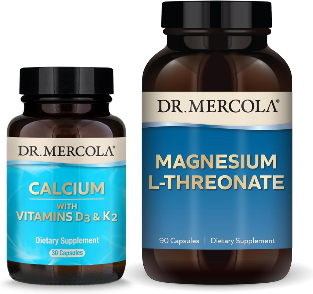 Dr. Mercola Magnesium L-Threonat & Calcium mit D3 & K2, 30 Portionen, Nahrungsergänzung, Knochengesundheit, Non-GMO