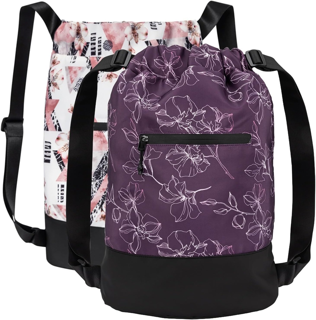 [2-Pack] Flex Cinch Drawstring Gym Tasche für Frauen mit Graphic Designs | Durable Lightweight Gym Cinch Bags | Toll für Gym Tasche, Reisen und Übernachten