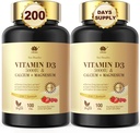 Dissoudre rapidement la vitamine D3 5000UI avec du calcium et du magnésium - pour un supplément sans sucre d'absorption d'éléments nutritifs rapide pour les os, la force, les dents, le muscle, la santé immunitaire, 200 comprimés à fusion rapide
