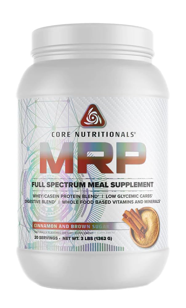 Core Nutritionals Platinum MRP Remplacement complet des repas, libération prolongée pour le soutien de toute la journée de l'acide amino, protéines 27G, 20 portions (cannelle et sucre brun)