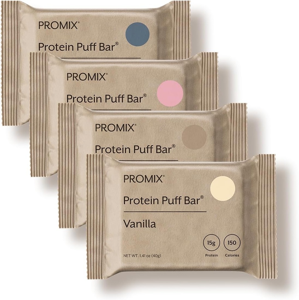 ProMix Nutrition Protein Puff Bars - Variety Pack - Vanille, Schokolade, Erdbeere, Blueberry - Marshmallow Crispy Treat - High Protein & Low Calorie - 12 Bars