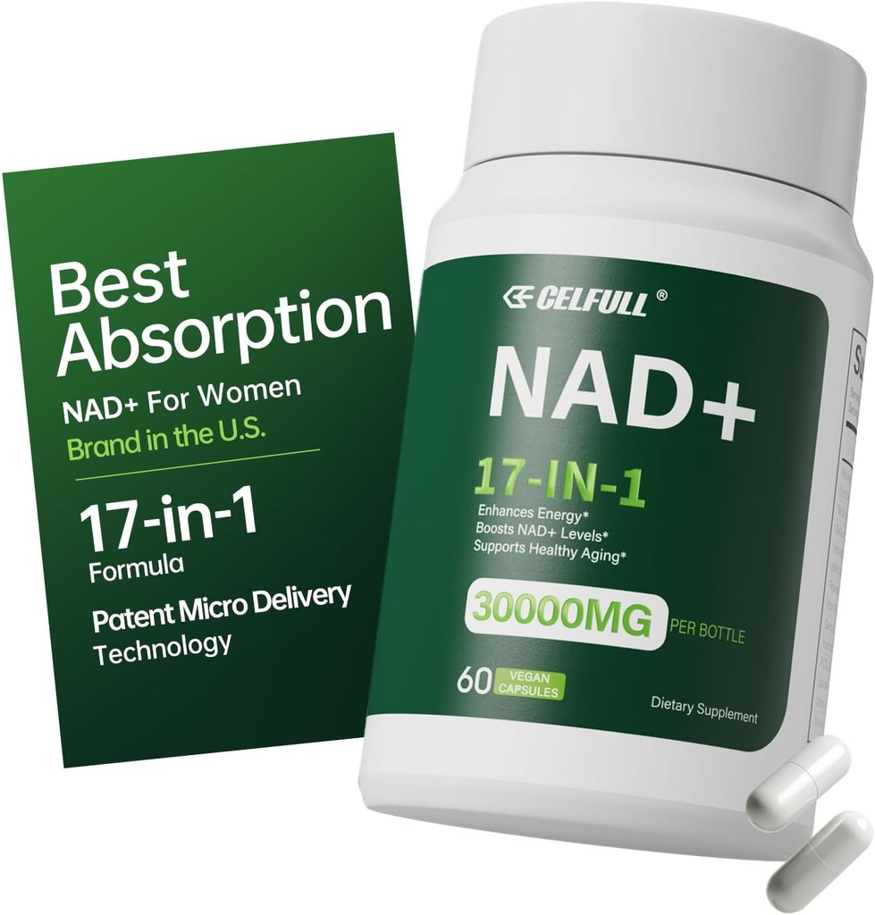 CELFULL NAD Ergänzung für Frauen NMN Alternative Resveratrol,Nicotinamid Riboside,Quercetin-NAD+ Steigern für Anti-Aging Cellular Energy &Stamina-30000mg/Bottle