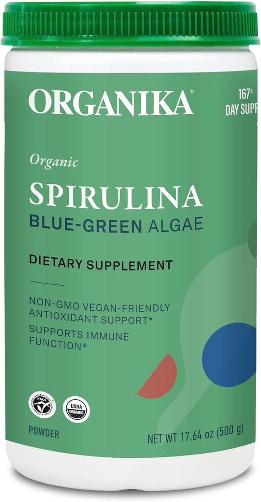 Organika Zertifizierte Bio Spirulina Pulver- Superfood, 3. Partei Getestet, Pristine Sourcing, Vegan- 500g