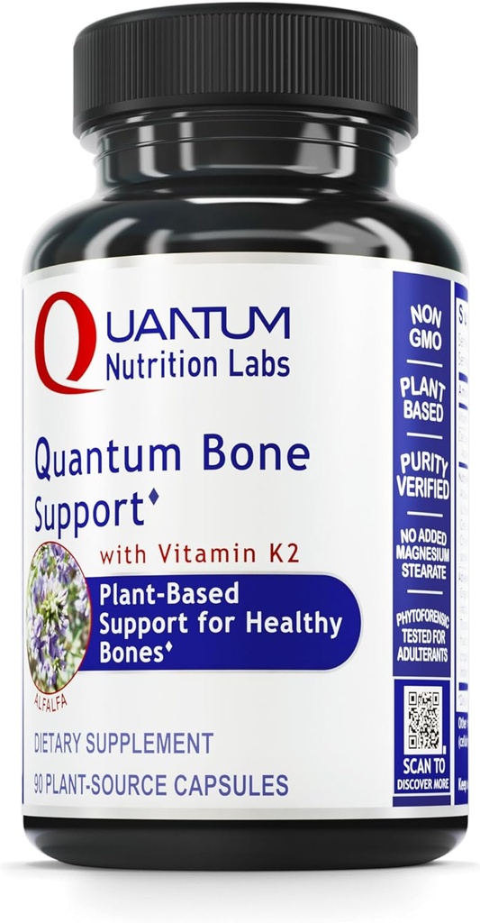 Quantum Nutrition Labs Quantum Bone Health - Knochengesundheit Vitamine, Knochenstärke-Ergänzung für Frauen und Männer, Organische Kalzium-Ergänzung mit fermentiertem Vitamin K2, Knochengesundheitsunterstützung - 90 Kapseln