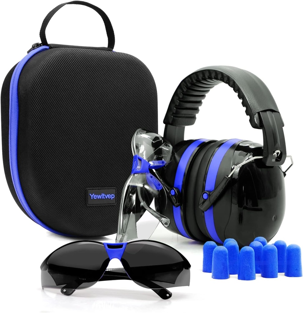 Yewltvep Shooting Ear Protection Gun Range Ear Protection mit Earmuffs, Gun Safety Glasses, Earplugs, Hard Storage Case