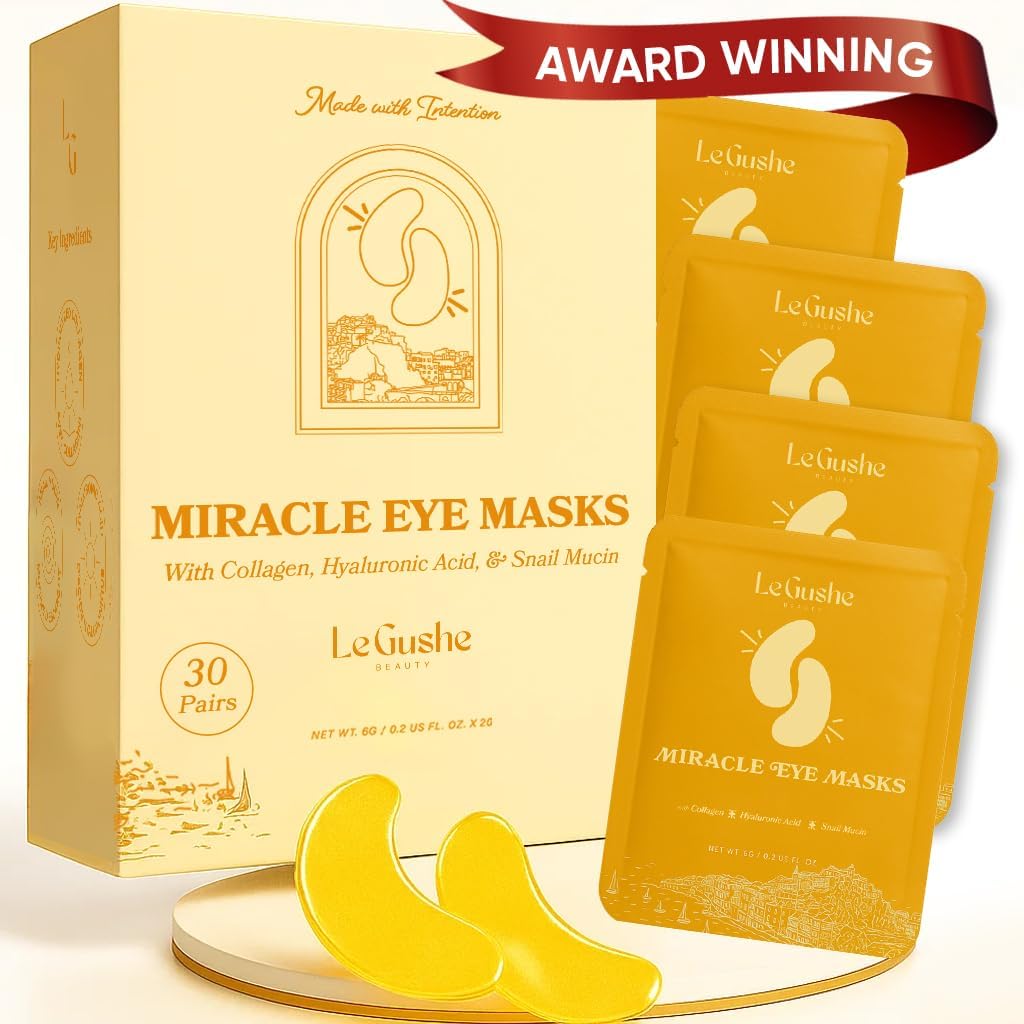 LE GUSHE Gold Unter Augenaufnäher für Puffy Eyes und Dark Circles (30 Paare) - Hydrating Collagen Under Eye Masks with Snail Mucin - Beruhigende Puffy Eyes Behandlung für Damen und Herren - Brautjungfer Geschenke