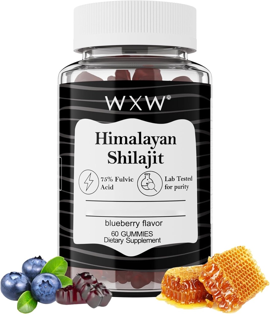 WXW Pure Himalayan Shilajit Gummies | Fulvic Acid & 85+ Trace Minerals | Ashwagandha, Gokshura | Kein hinzugefügter Zucker | für Männer, Frauen | Non-GMO | Lab getestet | 100% natürlich | Enhance Immunität 60 Gummy