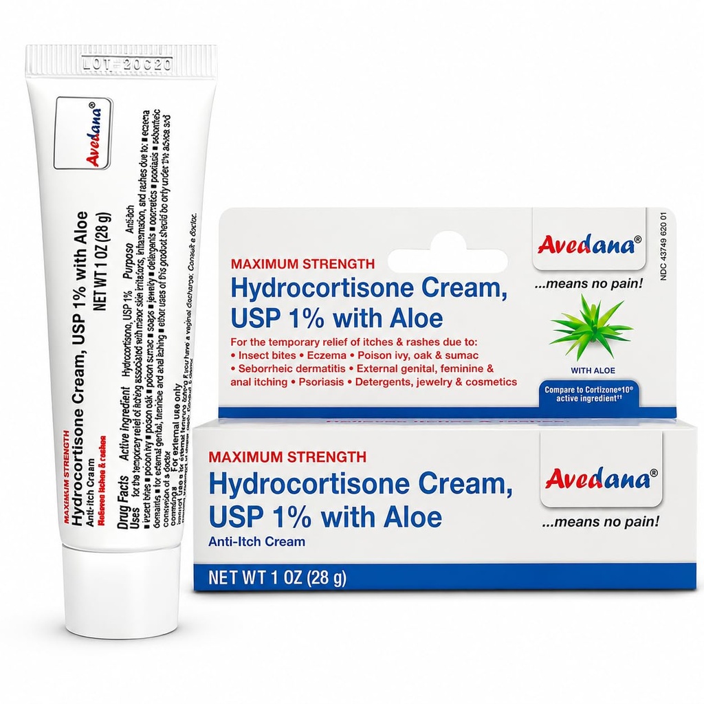 Crème hydrocortisone – 1 once Eczema crème avec Aloe Vera – crème anti démangeaisons Premium – Idéal pour les crachats, les démangeaisons, les piqûres d'insectes, la dermatite, les détergents, les bijoux