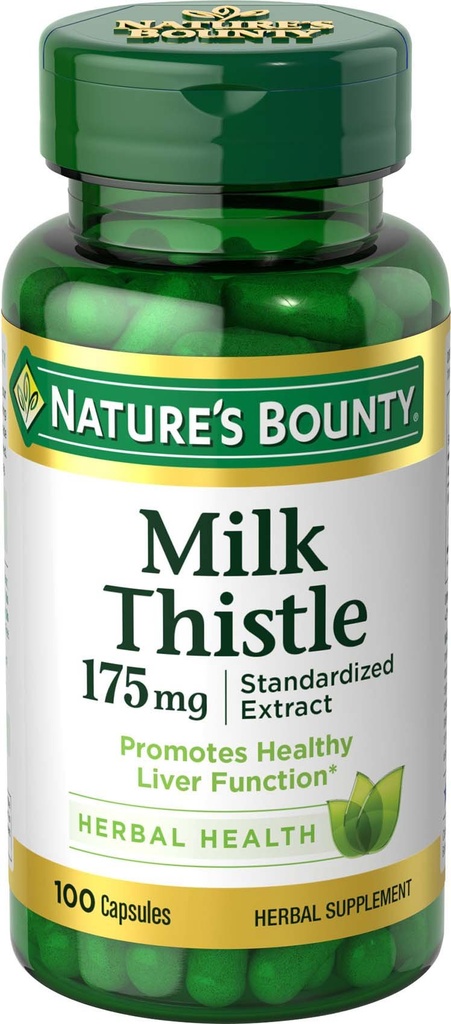 Nature's Bounty Milk Thistle, Kräutergesundheitsergänzung, Unterstützt Lebergesundheit, 175mg, 100 Softgels