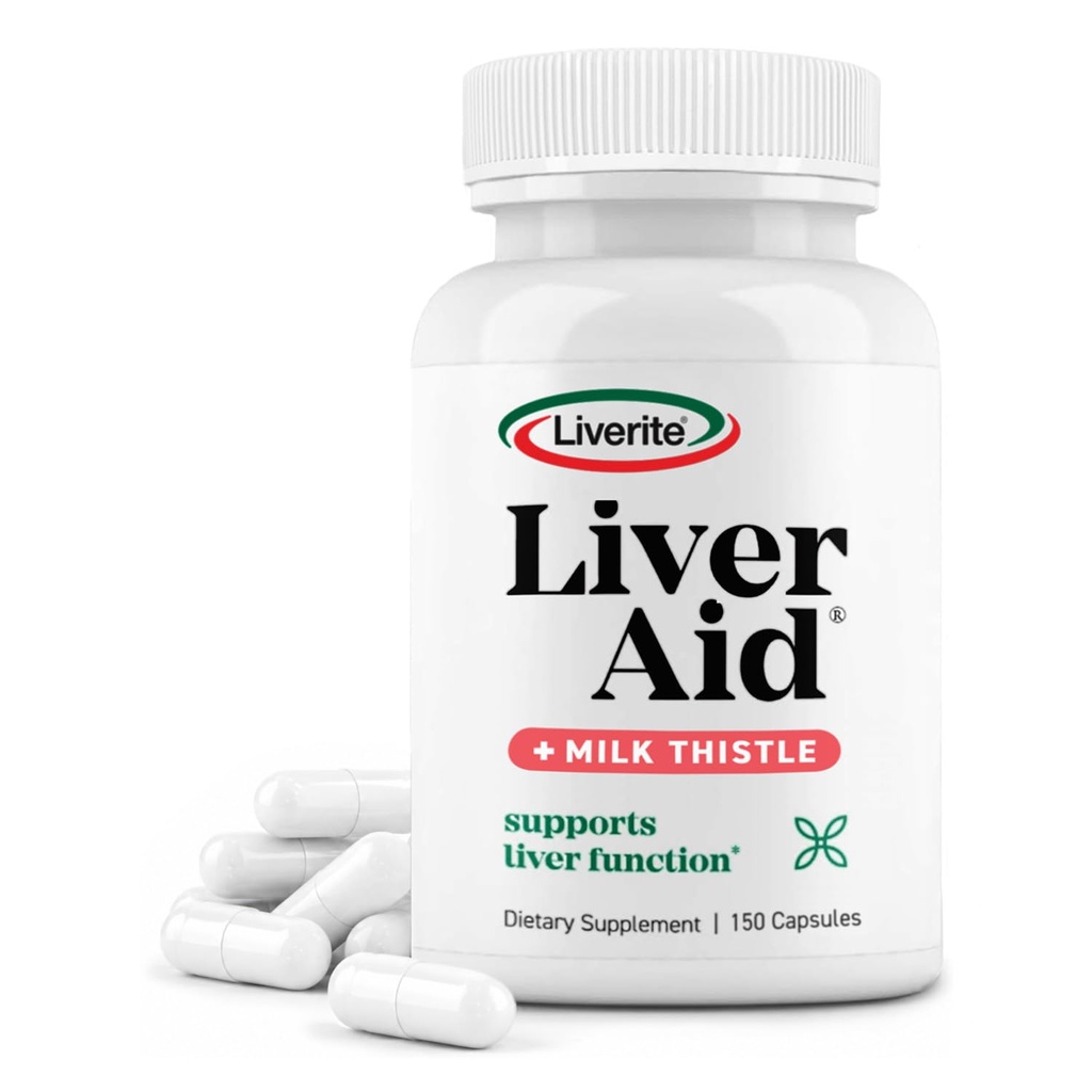 Liverite Liver Aid avec Thistle Lait 2-Pack 150 Capsules (Total 300), Soutien du foie, Nettoyage du foie, Soins du foie, Améliore l'énergie