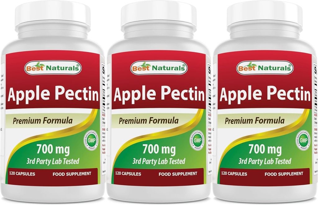 Best Naturals Apple Pectin 700 mg - Dietary Fiber - Intestinal Support - 120 Kapseln (120 Zähler (Pack von 3))