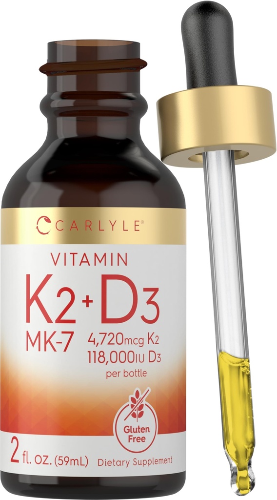 Carlyle Vitamin D3 K2 Tropfen | 2 Fl Oz | MK-7 Ergänzung | Vegetarisch, Non-GMO, Gluten und Soja Kostenlose Formel