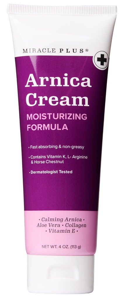 Miracle Plus Arnica Creme Bruise Relief Lotion für Bruising und Schwellung auf Haut | Arnica Montana Extra Strength Vitamin K Cream | Feuchtigkeitsspendende Formel Hautpflege Gel mit Pferdekastanie, 4 Fl Oz