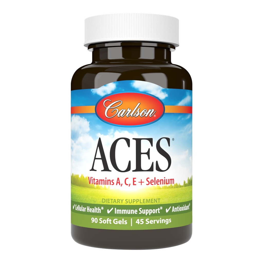 Carlson - ACES, Vitamines A, C, E + Sélénium, Santé cellulaire et soutien immunitaire, Antioxydant, 90 Softgels