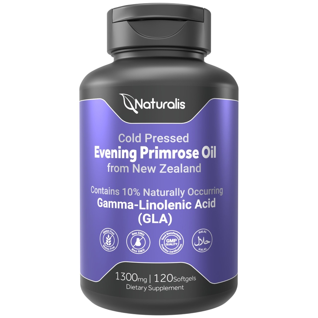 Naturalis Evening Primrose Oil (1300mg) | 100% Natürlich aus Neuseeland | Non-GMO, Soy & Glutenfrei, Zero Filler | 120 Softgels