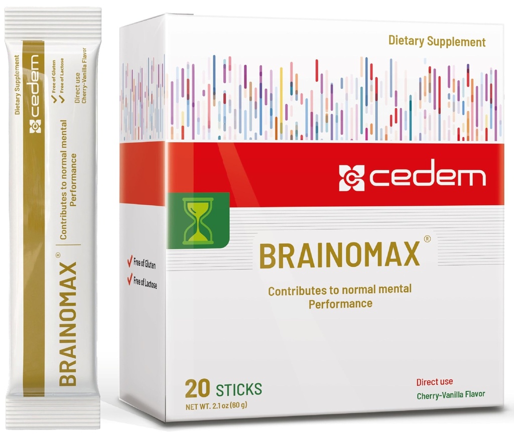 Schweiz BRAINOMAX 20 Powder Sticks, Brain Booster Supplement, Cherry-Vanilla Flavor mit Citicoline, N-Acetyl-L-Carnitin, Nootropic Brain Ergänzungen für Gedächtnis und Fokus, kognitive Unterstützung