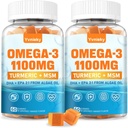 Vegan Omega 3 Zusatzgummis 1100m für Erwachsene - DHA 680mg & EPA 340mg mit Kurkuma, MSM, Vitamin C, E, D3, Zink - Algen Fish Oil Alternative