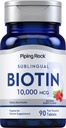 Piping Rock Biotin 10000mcg Fast Dissolve Tablets | 90 Count | Berry Flavor Sublingual Pillen | Max Strength and High Absorption | Vegetarisch, Non-GMO, Glutenfreie Ergänzung