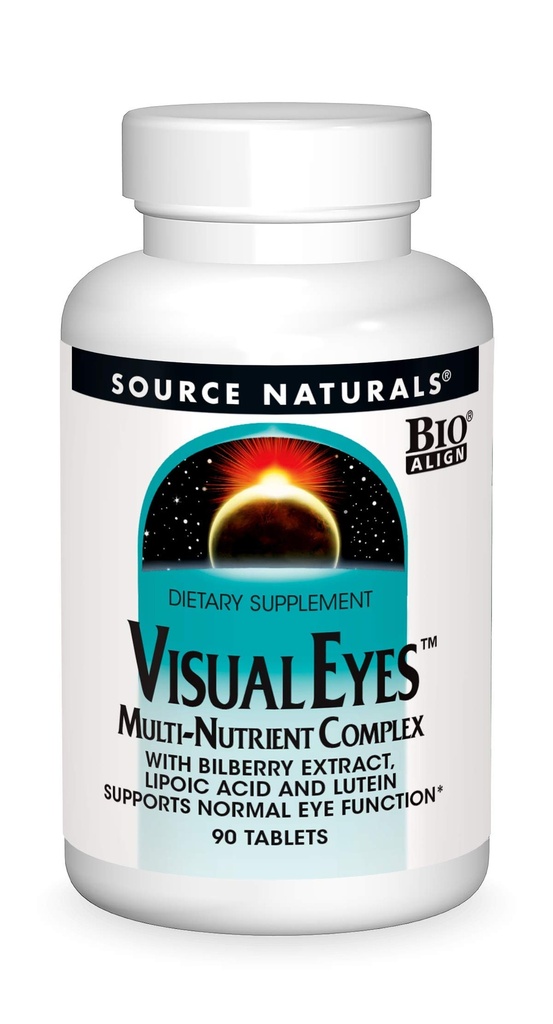 Source Naturelle Yeux Visuels Supplément diététique - Complexe Multinutrient avec Extrait de Bilberry, Acides Lipoïques et Lutéine - 90 Comprimés