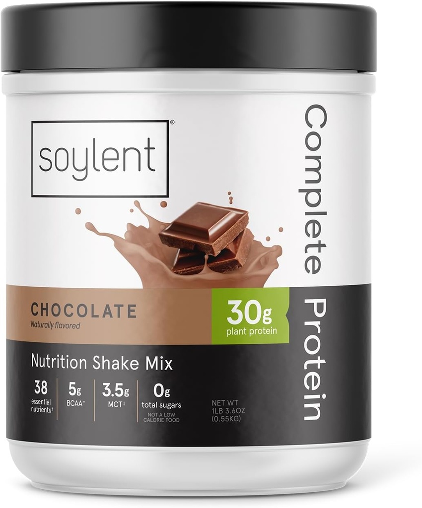 Soylent Complete Protein Powder, Chocolate, 30g Protein Shake für Muskelwachstum und Erholung, BCAAs, DHA, MCT, 28 Vitamine & Minerals, Zero Sugar, Gluten Free, Vegan - 1,25lb