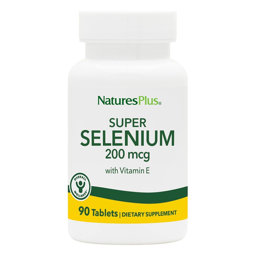 NaturesPlus Super Selen Complex - 200 mcg, 90 Vegetarische Tabletten - Essentielle Mineralergänzung mit Vitamin E - Fördert Gesunde Schilddrüse - Antioxidans - Glutenfrei - 90 Portionen