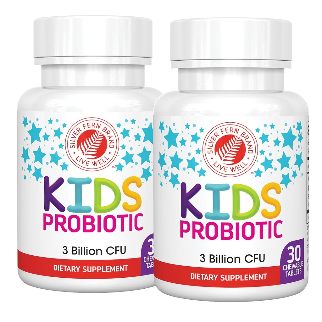 Silver Fern Brand Kids Ultimate Probiotic - 2 Flaschen - 30 Kautabletten Jeder - Zucker & Glutenfrei - Kinderernährungsergänzung - DNA & Überlebensfähigkeit Verifiziert - Verdauungs- und Immununterstützung
