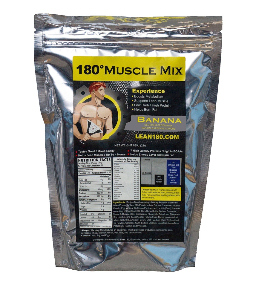 Lean 180 Muscle Mix - Meilleur Dégustation de Whey Protein Shake - Petit déjeuner, post entraînement, Snack - Aide Lean Muscle, stimule l'énergie - Goûts Grands - 31 Shakes - Banane