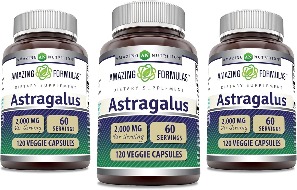 Erstaunliche Formeln Astragalus 2000 mg Pro Servierkapseln Supplement | Hergestellt aus reinem Astragalus Membranaceus Pflanzenwurzelextrakt | Non-GMO | Glutenfrei (120 Count | 3 Pack)