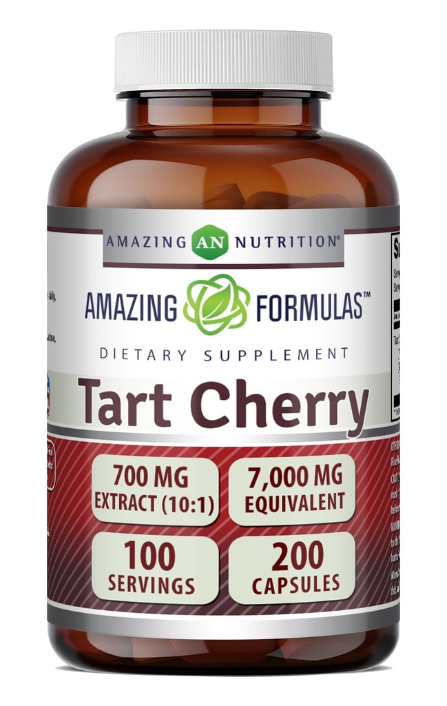Formules étonnantes Extrait de cerise de tart 700 Mg (10:1) par supplément de capsules de service (Équivalent à 7000 Mg) Non-GMO (Gluten Free) Fabriqué aux États-Unis (1 Pack)