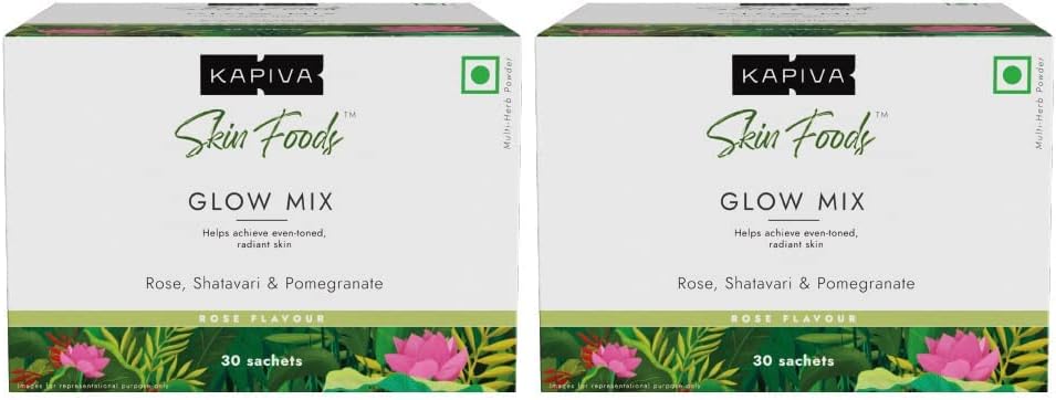 24 Karat Kapiva Skin Foods Glow Mix (60 Sachets) | Ayurvedic Skin Supplement, Collagen Powder | Skincare for Glowing & Healthy Skin - Super Saver Pack von 2