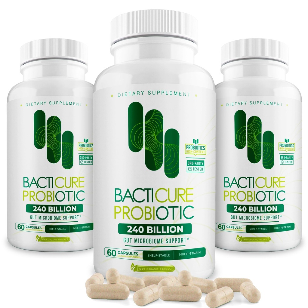 Bacticure Probiotic 180 Kapseln | Probiotics Supplement w/High CFU Formel für Männer & Frauen | Präbiotika & Verdauungsenzyme für Verdauung & Gut Gesundheit, Vaginale Gesundheit, Colon Cleanse, Immununterstützung