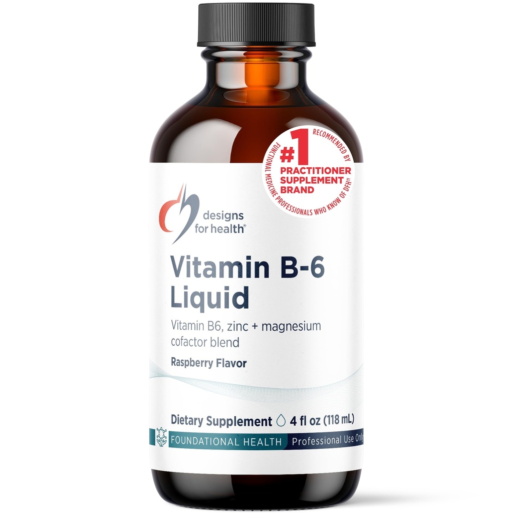 Designs für die Gesundheit Vitamin B6 Flüssigkeit - 50mg B6 mit Magnesium Chelat + Zink-Ergänzung - absorbiert leicht + Great Tasting Himbeergeschmack (24 Portionen / 4 Fl Oz)