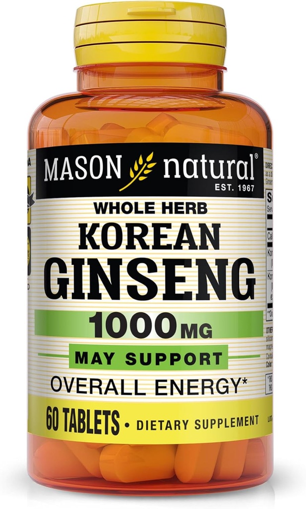 MASON NATURAL Korean Ginseng 1.000 mg, unterstützt Energie, Ausdauer & Vitalität, 60 Tabletten