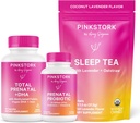 Pink Stork Pregnancy Bundle: Pränatales Vitamin mit DHA & Folate, Pränatale Probiotika für schwangere Frauen, Melatonin-freier Schlaftee, Schwangerschaft muss für jeden Trimester, Set von 3
