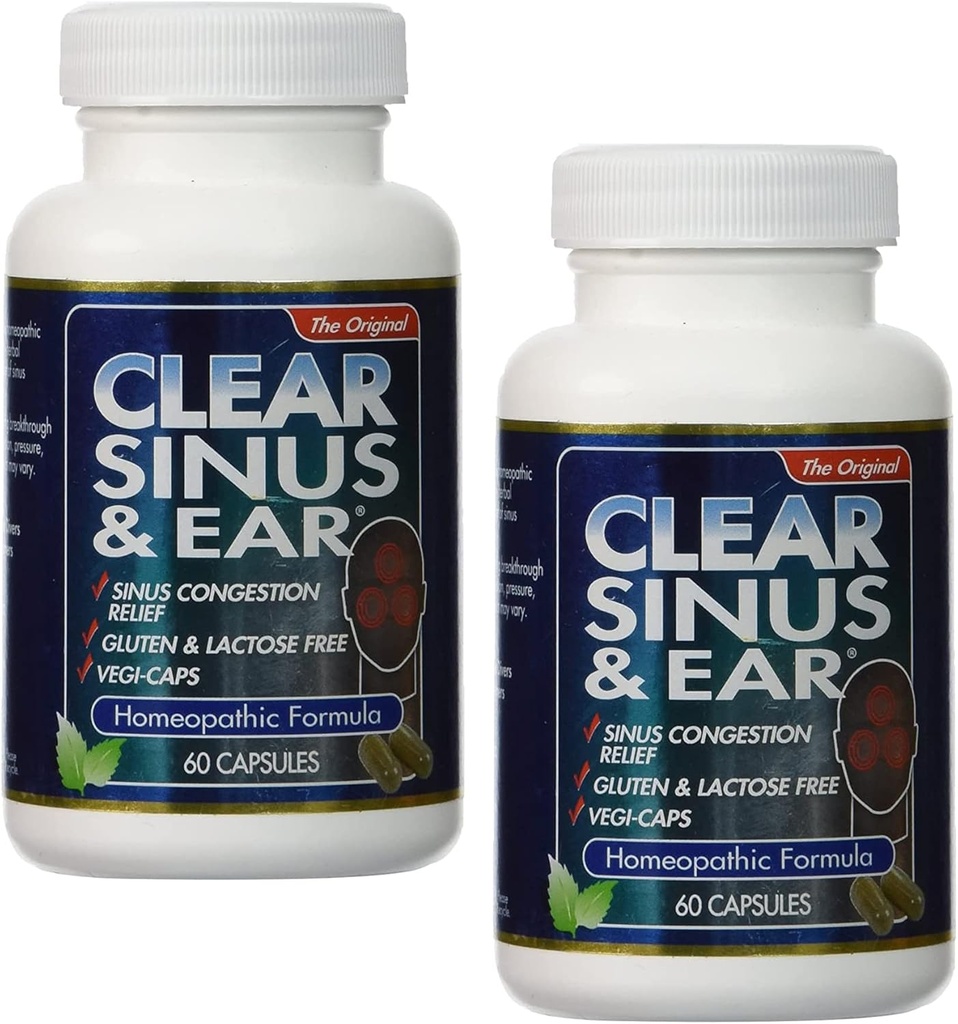 2Pack Klare Produkte Klare Sinus und Ohr - Homöopathisch - keine Gluten - 60 Vegi Kapseln