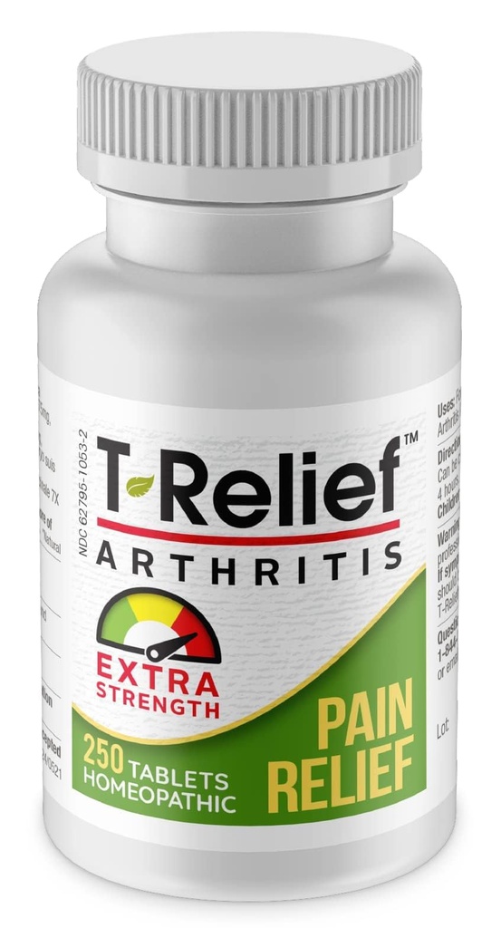 T-Relief Extra Strength Arthritis Arnica +12 Soulager les médicaments naturels aident à soulager la douleur douleurs douleurs et douleurs naturellement pour les femmes et les hommes - 250 comprimés