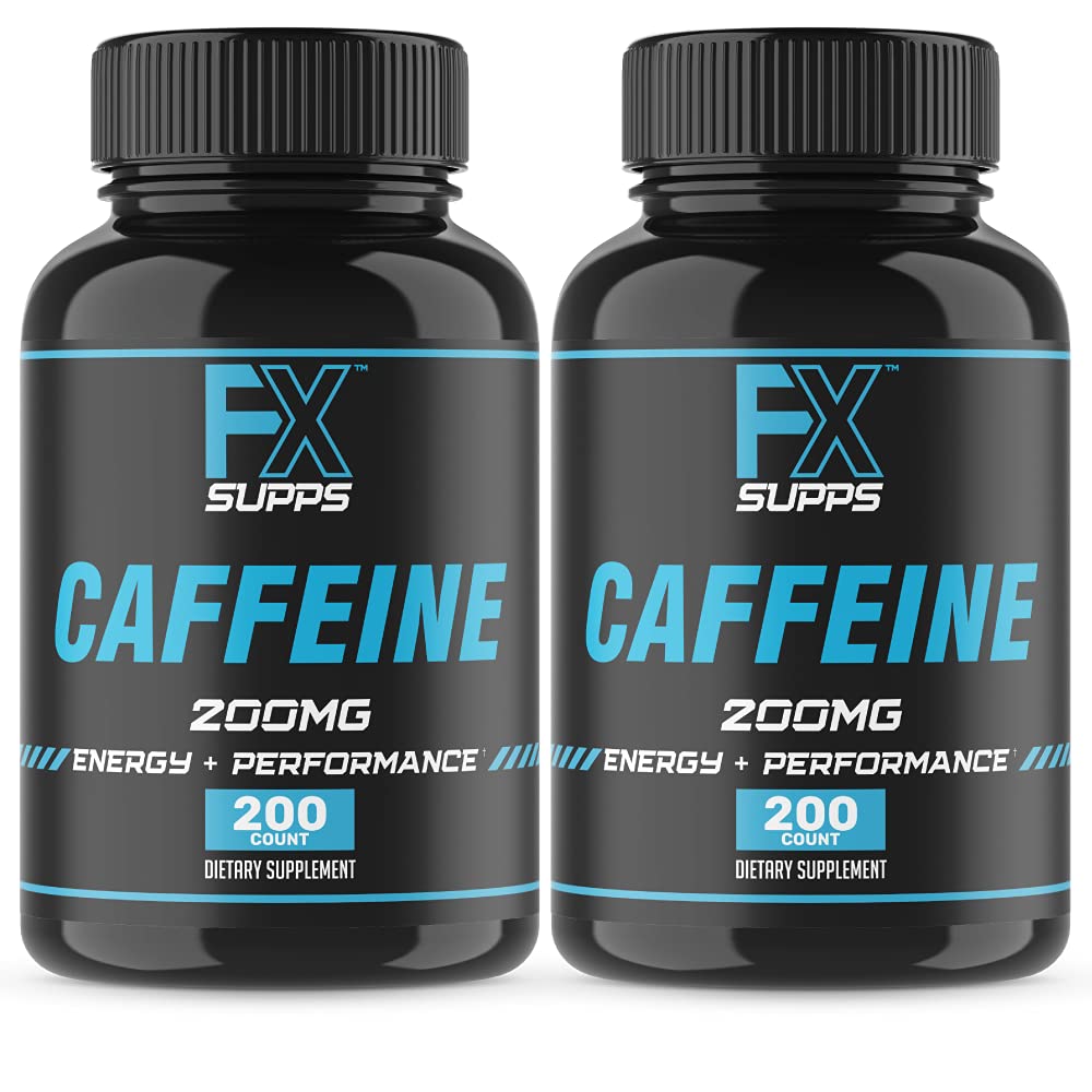 FXSUPPS Koffein 200 mg Pillen (2-Pack, 400 Kapseln) – Fast-Acting Energy Support Supplement für Männer und Frauen | Unterstützt Alertness, Fokus & Stoffwechsel