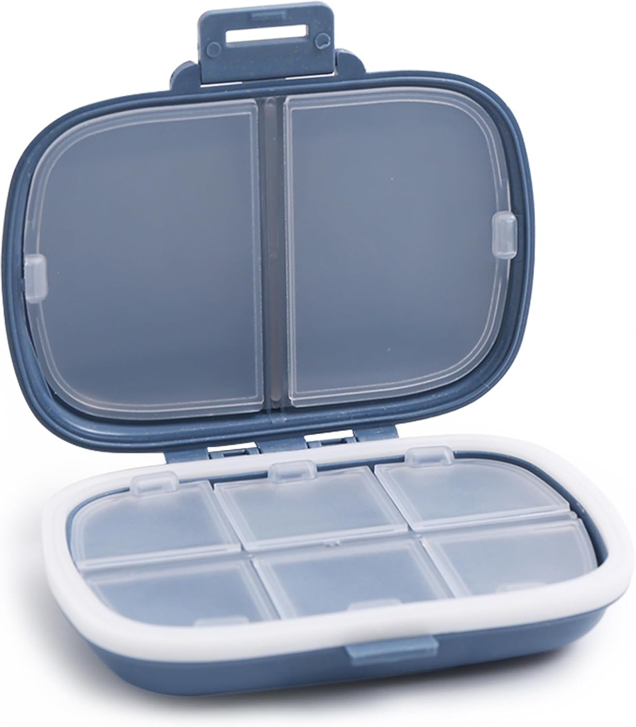 MEACOLIA Reise-Pille Organizer, 1 Packung 8 Komponenten Tägliche Pille Fall Kleine Pille Box für Taschengeld, Tragbare Pille Behälter Medizin Vitamin Organizer (Dark Blue)