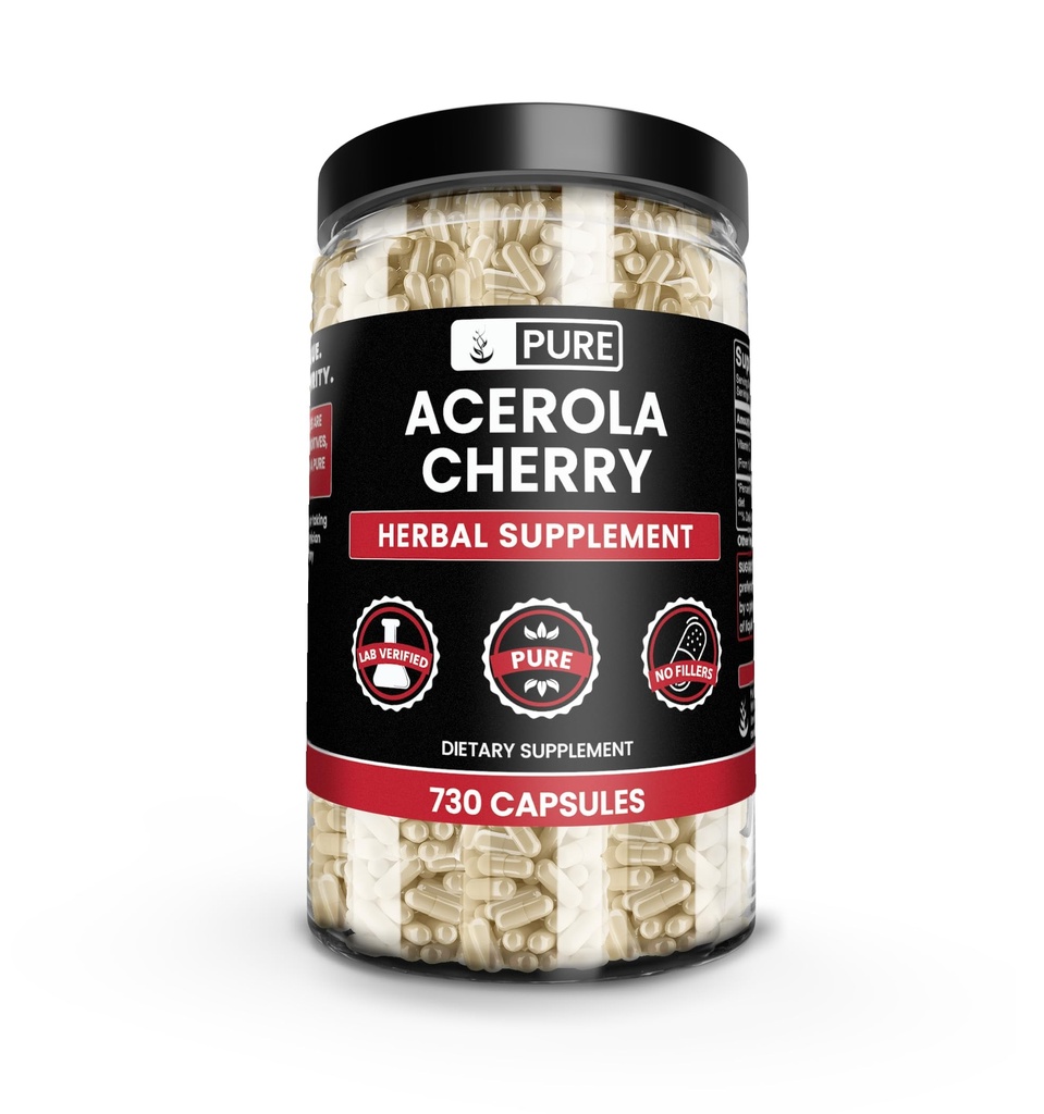 Pure Original Zutaten Acerola Kirsche (730 Kapseln) Kein Magnesium oder Reisfüller, Immer rein, Lab Verifiziert