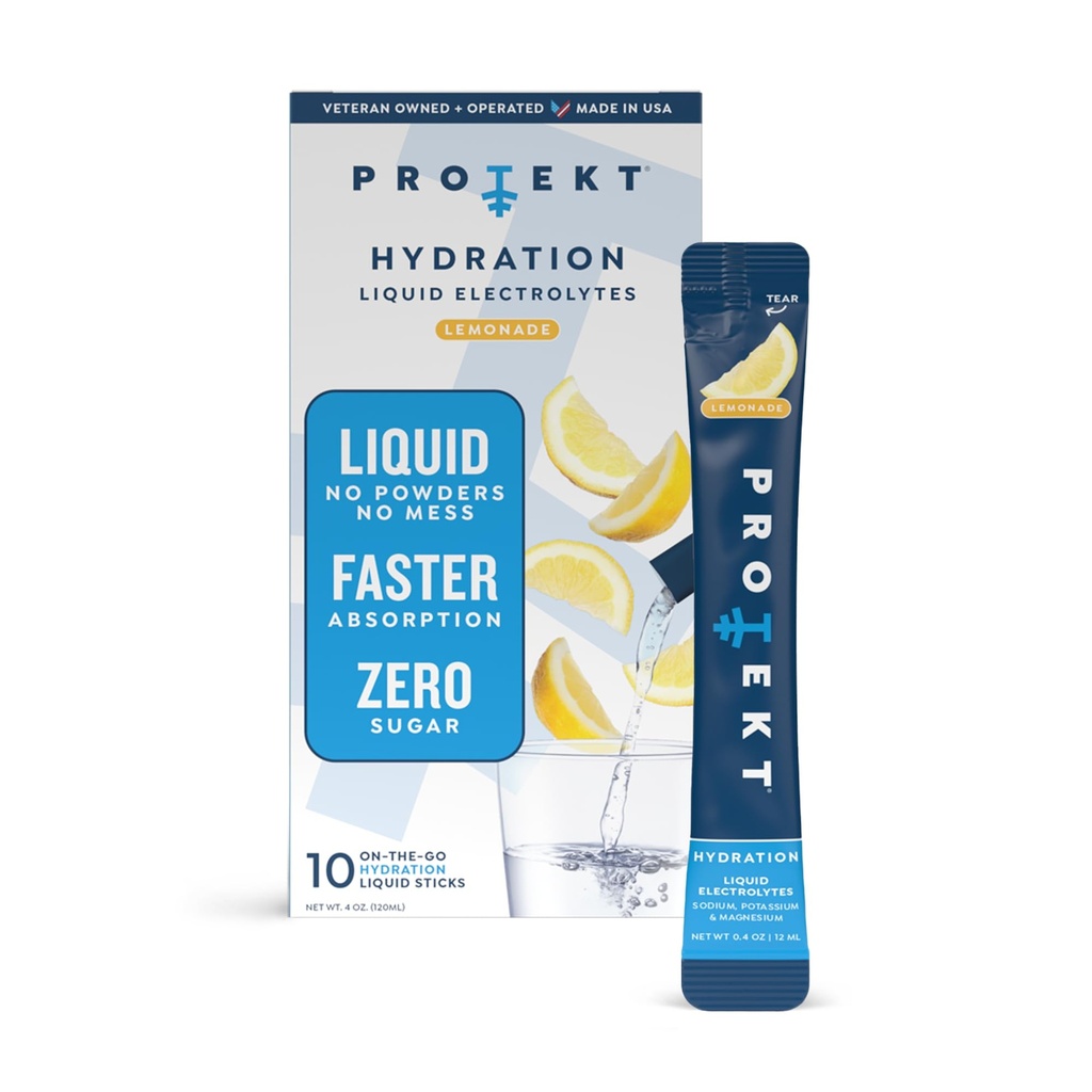 PROTEKT Elektrolyt-Packets für Erholung & Hydration | Organic & Sugar-Free Elektrolyt-Getränke | Funktioniert schneller als Pulver-Getränk | On-The-Go Liquid Hydration Drink | Lemonade, 10 Pack