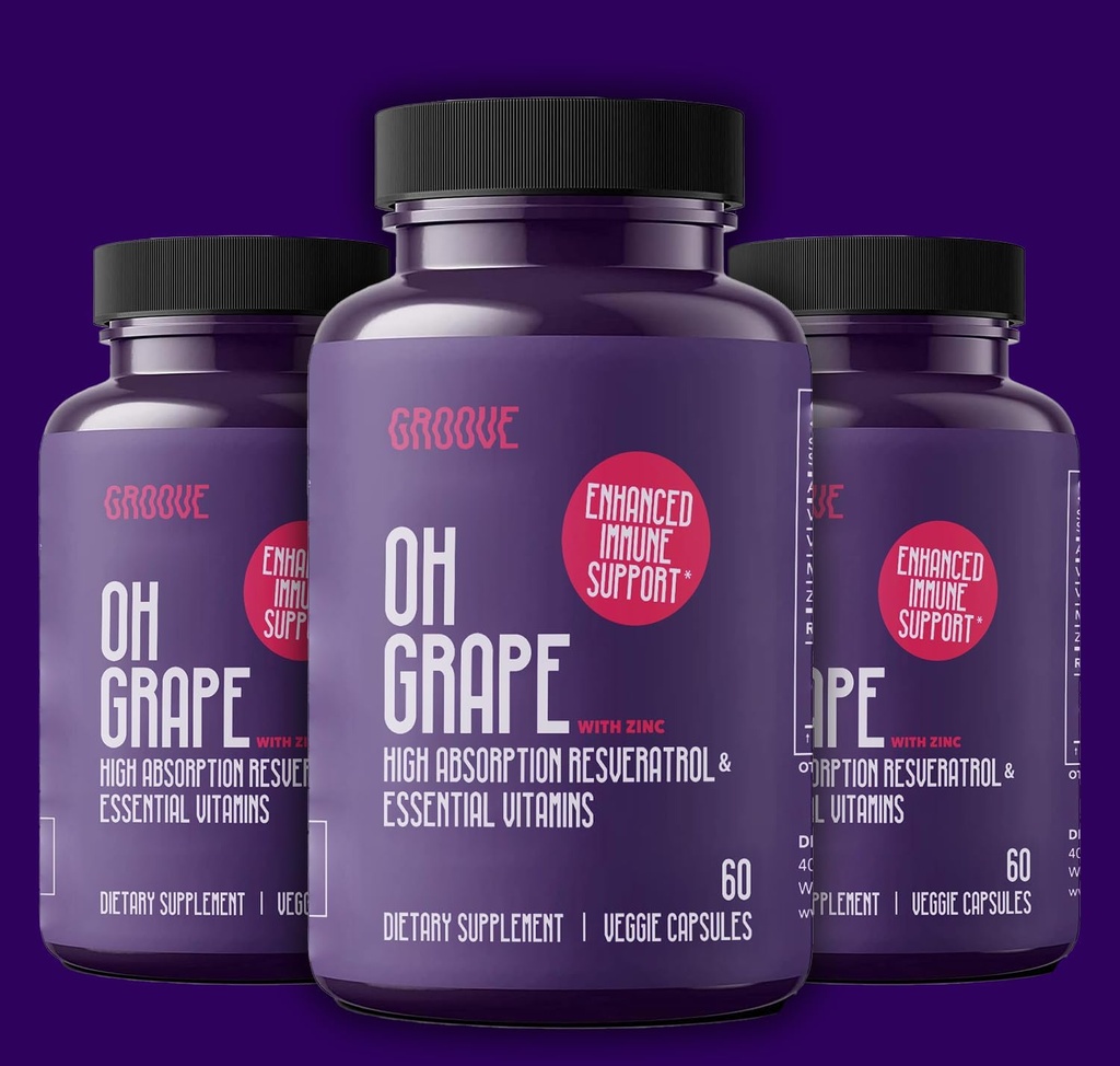 Oh Grape Resveratrol Supplement 525mg (60 Kapseln) | Unterstützt kognitive Funktion, Herzgesundheit & Immunsystem | mit Zink, Magnesium & andere essentielle Nährstoffe betrieben