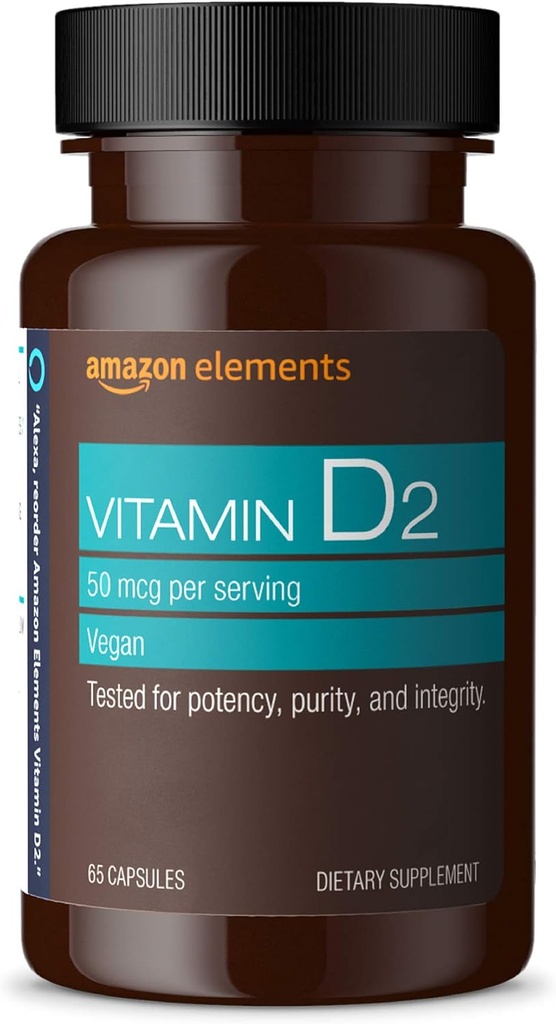 Elemente Vitamin D2 2000 IU, Vegan, 65 Kapseln, Unterstützt starke Knochen und Immungesundheit, 2 Monat Versorgung (Verpackung kann variieren)