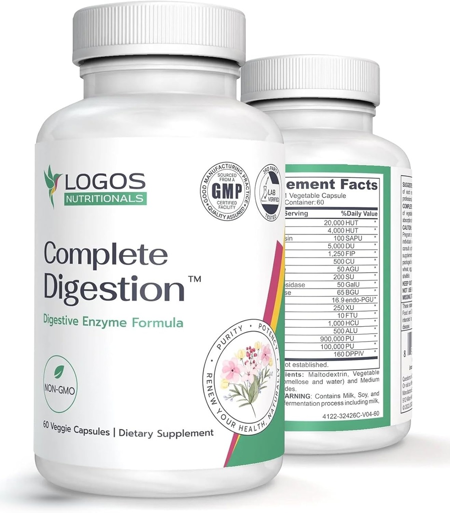 Vegane Verdauungsenzyme Kapseln für Verdauungs-Gesundheit - Unterstützung Gut Gesundheit für Frauen und Männer, Super Enzyme unterstützen Immunität und Alleviate Entzündung - Non-GMO, 60 Kapseln