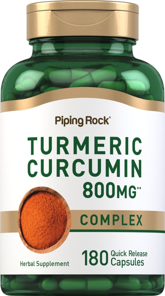 Piping Rock Turmeric Curcumin Supplement 800mg | 180 Kapseln | Kräuterextrakt Complex | Non-GMO, Glutenfrei