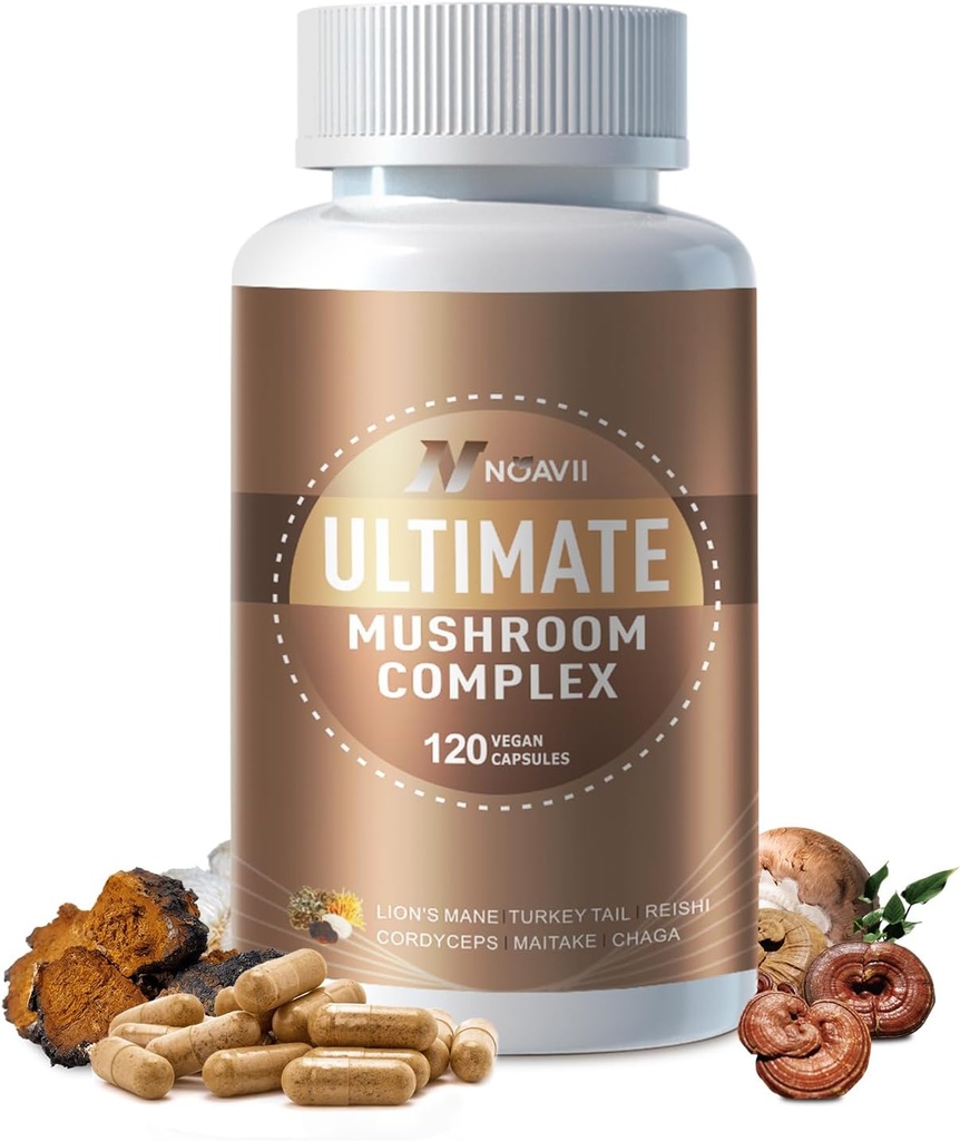 Pilz Complex Supplement 2600mg, 120 Kapseln - 10 Pilze Mischung - Reishi, Lions Mane, Cordyceps, Chaga, Türkei Tail, Maitake, Shiitake, Oyster Nootropic Complex - Gehirn, Energie, Fokus Pillen