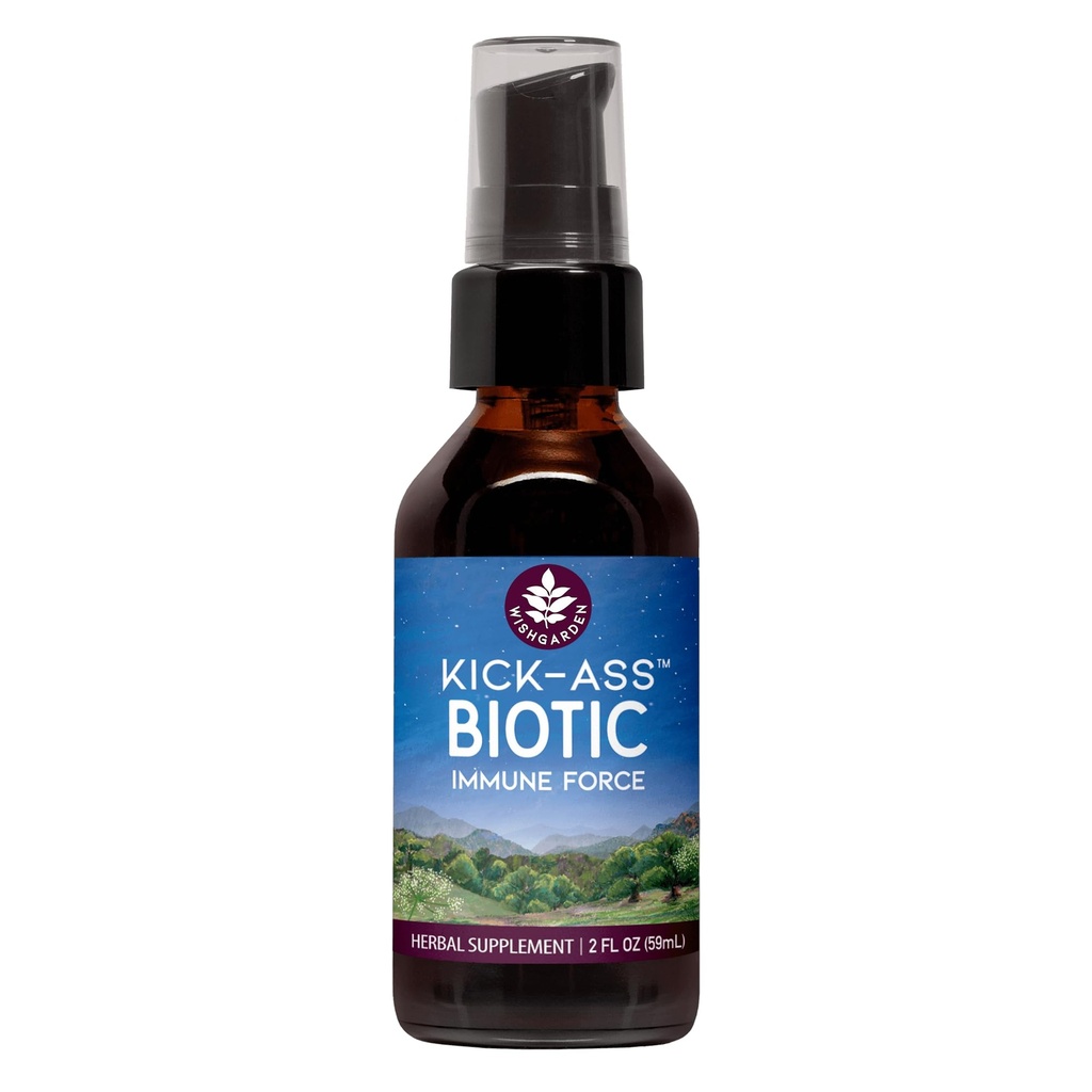 WishGarden Kräuter Kick-Ass Biotic Immune Hero - Pflanzenbasierte Kräuter Biotic Formel mit Usnea Lichen, Hopfen, Echinacea & Goldenseal, Unterstützt gesunde Immun, Respiratory & Lymph System Funktion, 2oz