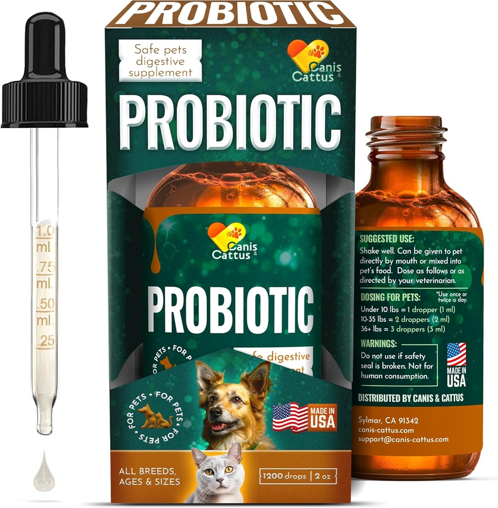 Canis&Cattus Probiotics for Cats – Liquid Cat Probiotics with Digestive Enzymes for Gas, Bloating, Durchfall & Upset Stomach – Easy-Mix Drops – 2 Unzen